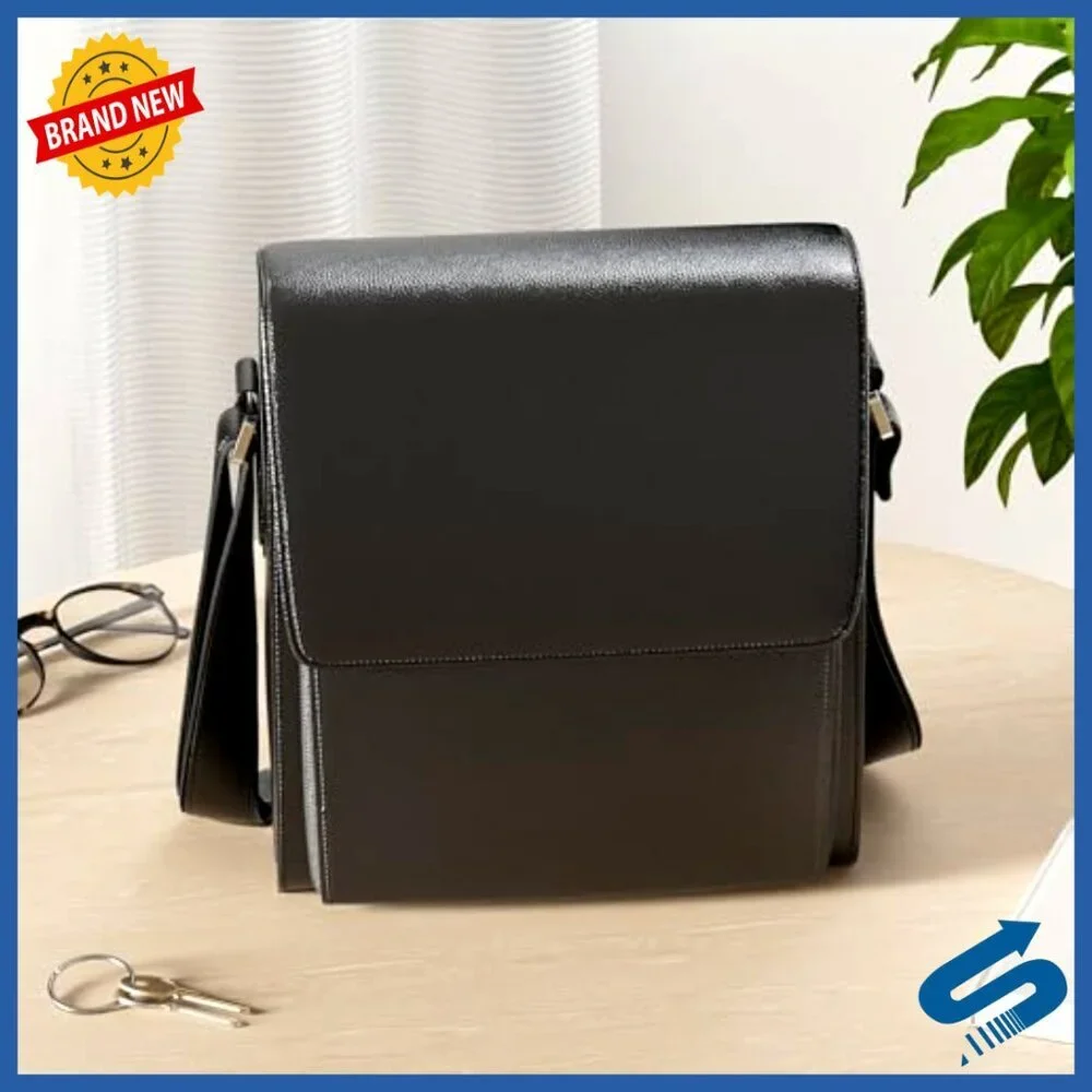 Genuine Leather Messenger Bag Adjustable Strap YKK Zipper Business Travel